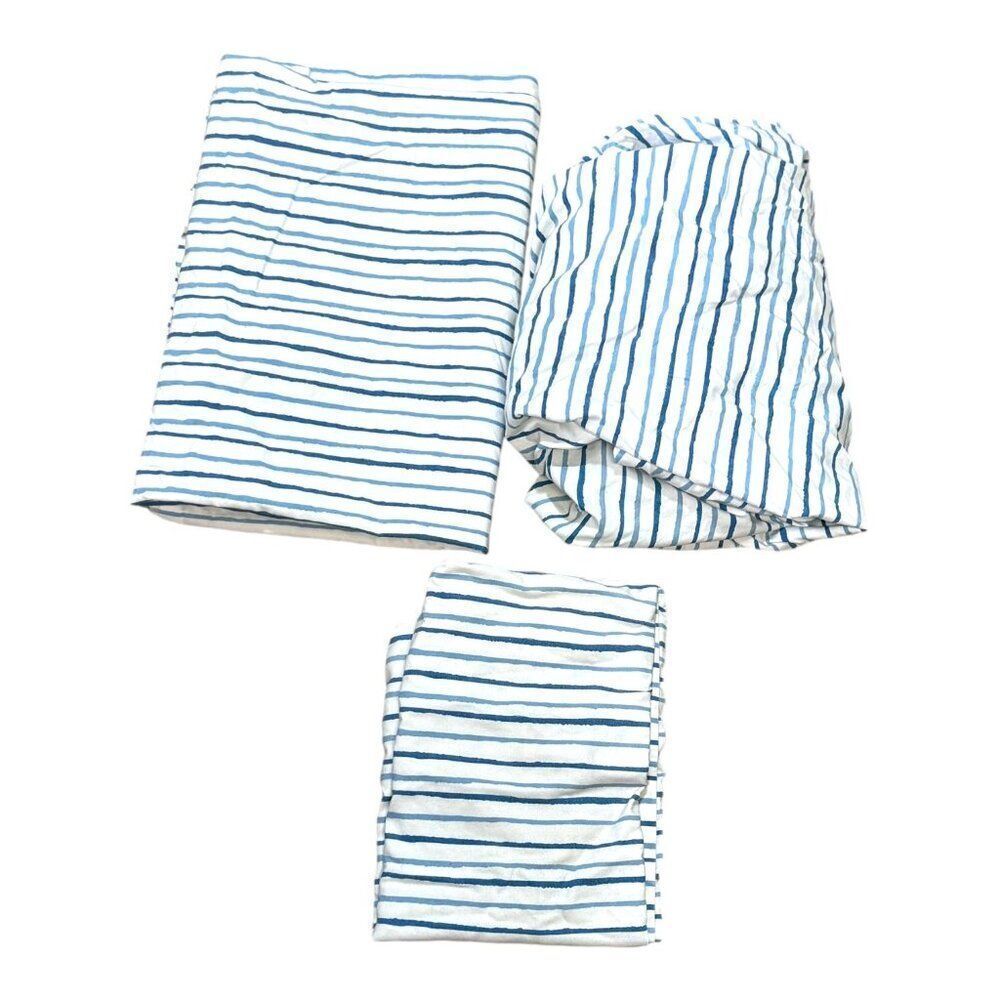 Circo Striped Kids Bedsheet Set Blue Toddler Crib Fitted Flat Sheet Pillowcase